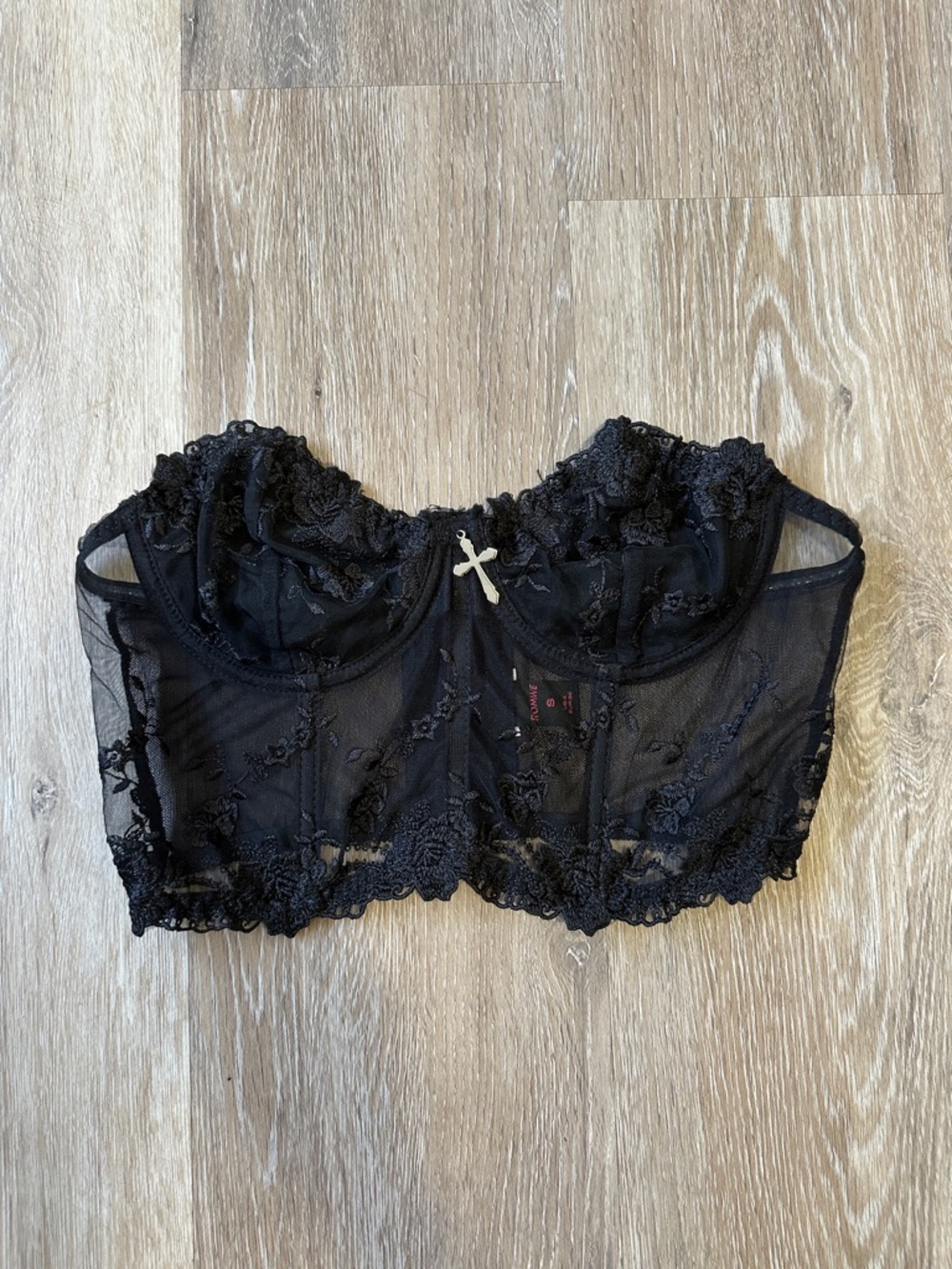 Black Lace Longline Bustier with cross charm